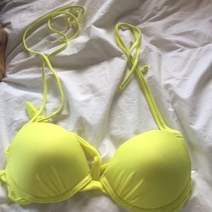 highlighter yellow swim top and ombré swim bottoms